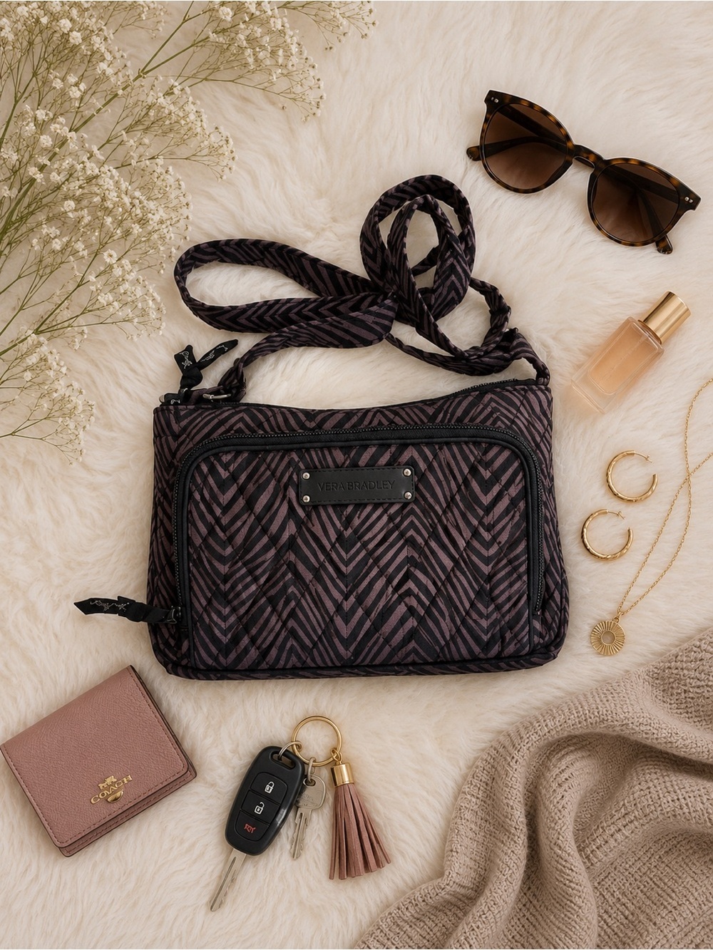 Vera Bradley Purple and Black Zebra Animal Print Crossbody Bag Purse